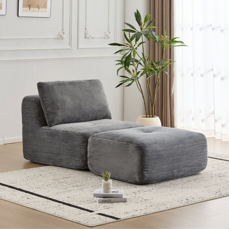 Canapé modulaire en mousse à mémoire de forme moderne, méridienne simple pour le salon, canapé modulaire Cloud pour animaux de compagnie, tissu en velours côtelé, repose-pieds mobile, sans assemblage requis, gris