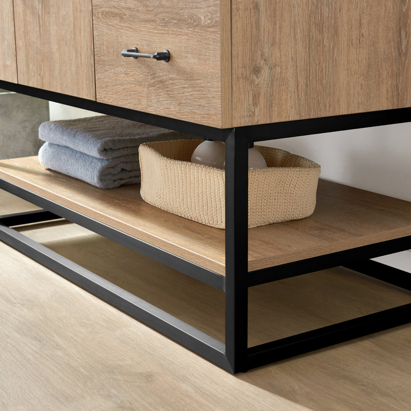 Ensemble de meuble-lavabo simple l 42 po Alistair, Noir mat, Chêne naturel
