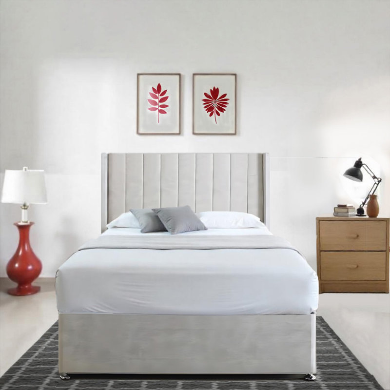 Cream Plush Milan Bed & Mattress Sets - Divan Bed Base with Wingback Headboard & 2 Storage Drawers - Bedroom Furniture