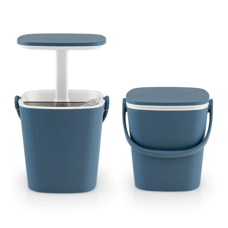 Arlmont & Co. 4 Gallon Portable Cooler Bar Table With Handle Bottle Opener & Lift Top Lid, Blue, Blue