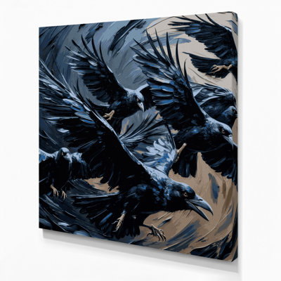 Halloween, corbeaux et corbeaux, art mural sur toile grise