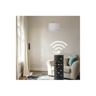 Lampe sur pied arquée de 200 cm (79 po) à intensité variable avec télécommande, base en marbre, abat-jour en tissu et ampoule incluses