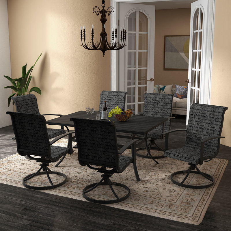 Errik 6 - Person Trestle Dining Set, Black/Gray Plaid