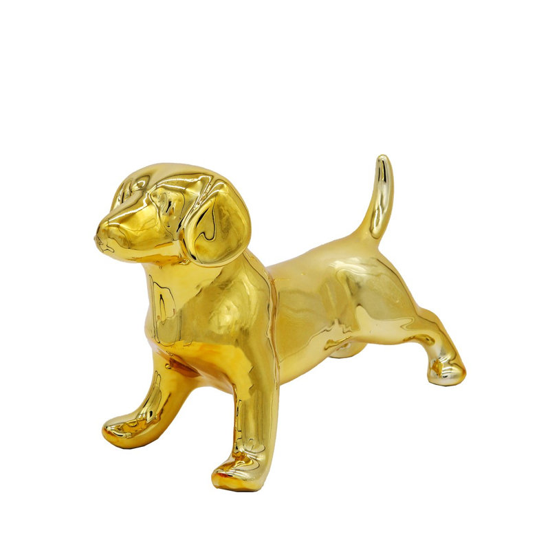Figurine en céramique Beagle debout, Or métallique