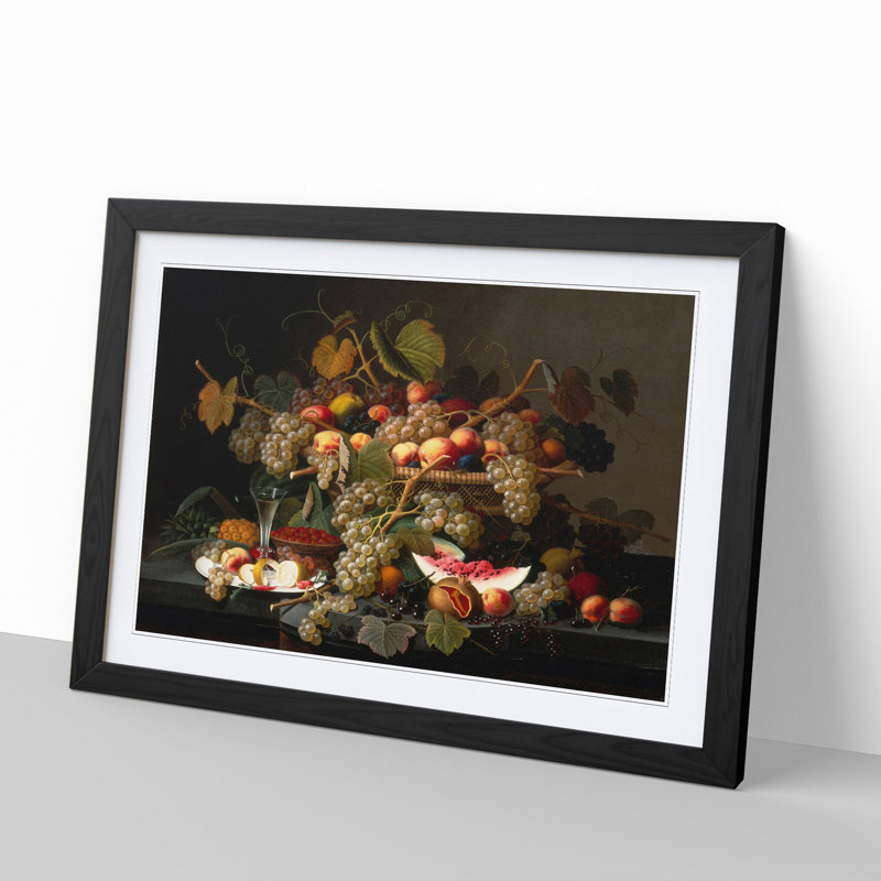 Still Life with Flowers and Fruit Vol.7 by Severin Roesen - Picture Frame Painting, Black, 27cm H x 36cm W x 2cm D