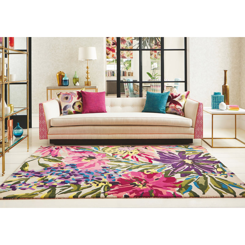 Floreale Wool Floral Area Rug in Pink/Purple/Ivory/Green, Rectangle 4'7" x 6'7"