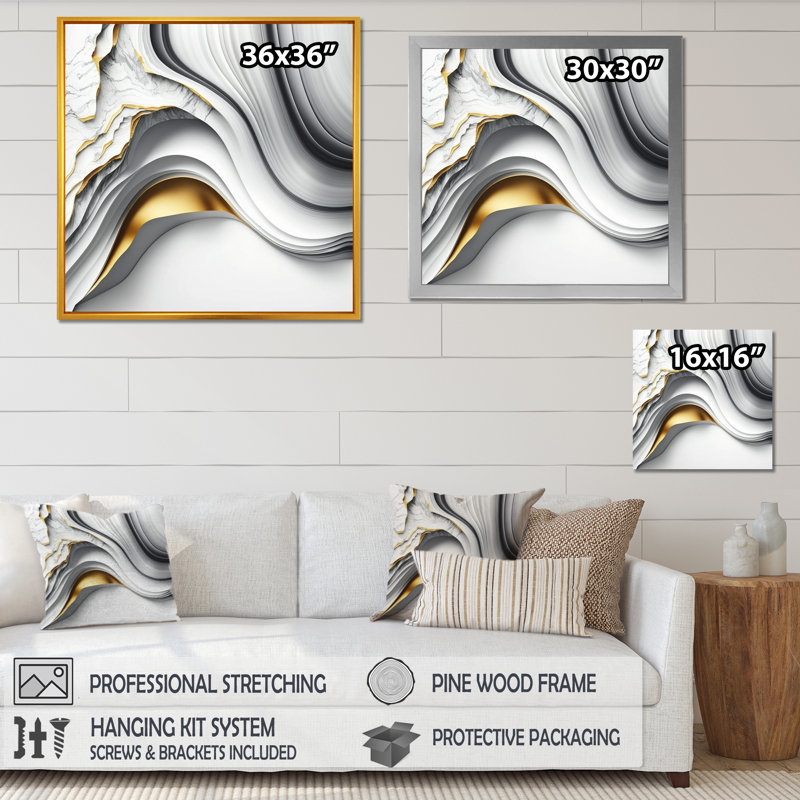 «Abstract Geode Waves Grey I», reproduction sur toile, Impression noire sur toile encadrée, H 16 po x l 16 po x P 1 po