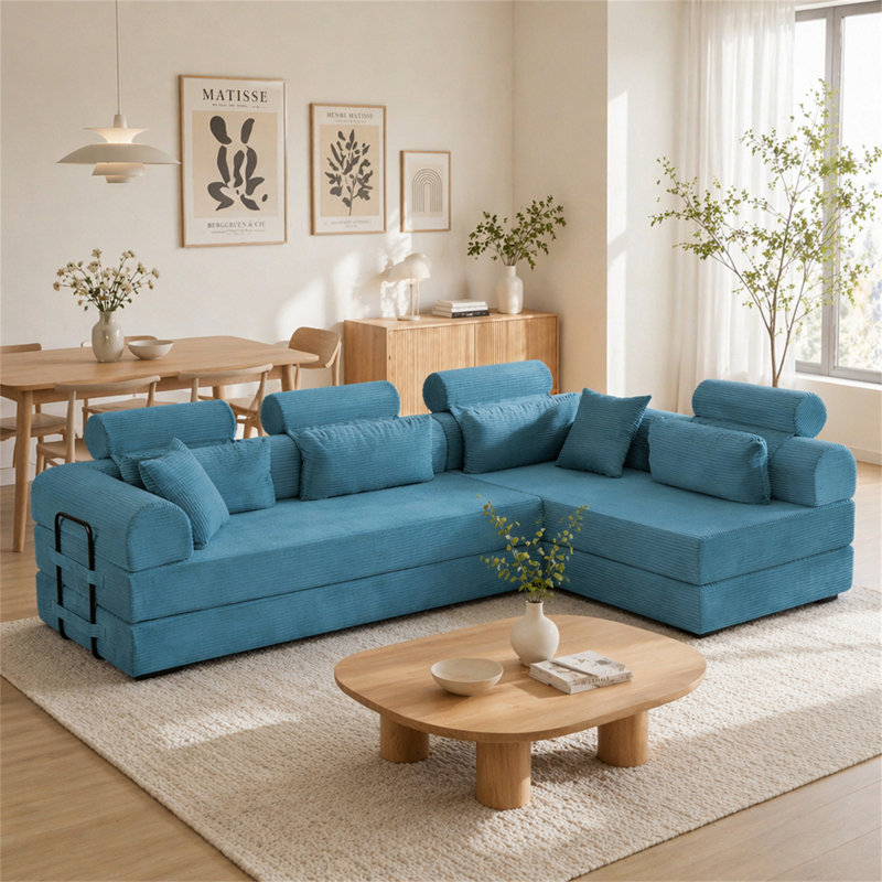 Canapé modulaire en L Boneless, Bleu pâle