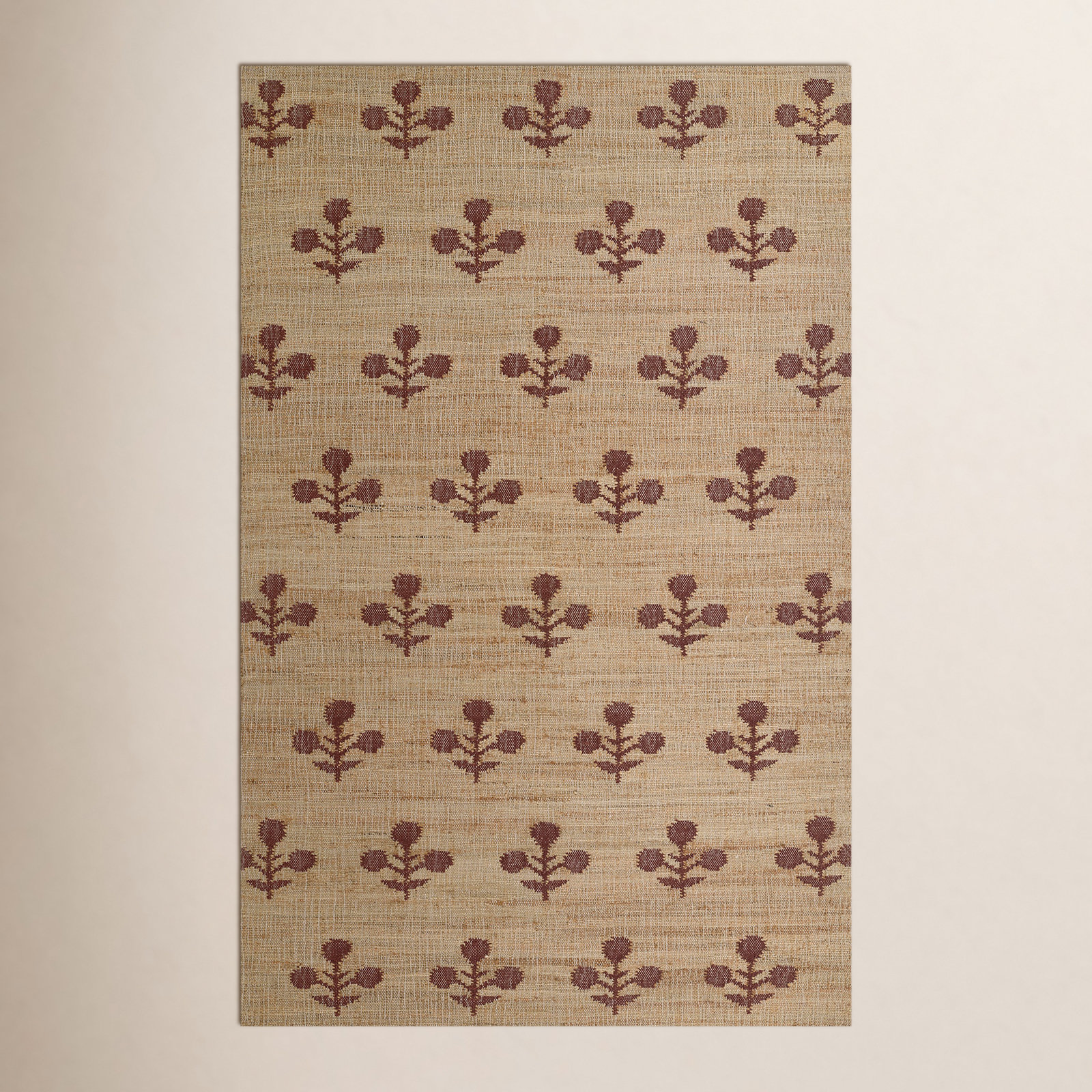 Orchard Rust Hand-Woven Block Print Jute Rug, Rectangle 10' x 14'