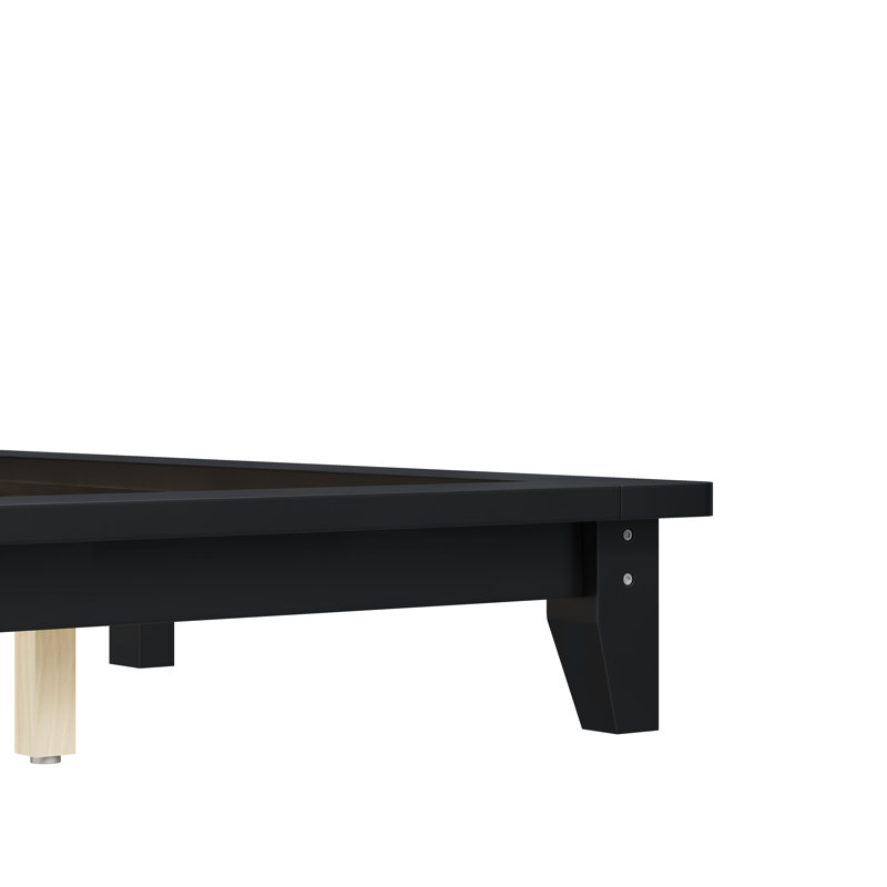 Structure de lit plateforme moderne à profil bas avec tête de lit en bois de pin massif, aucun sommier requis, support robuste