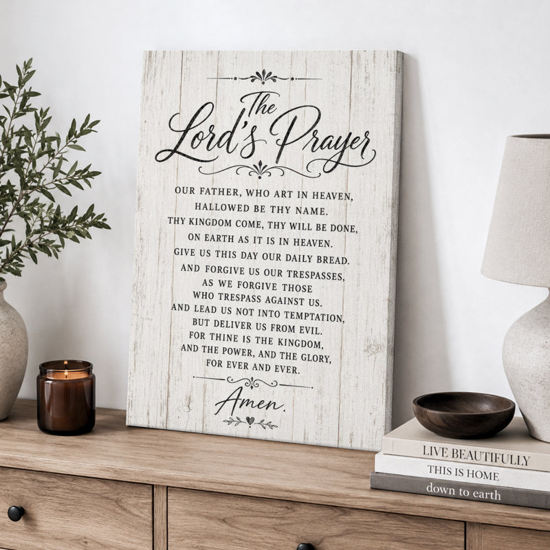 «Lord's Prayer», impression sur bois blanc rustique, images de la salle de prière, impression sur toile encadrée