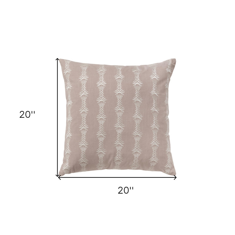 Coussin 20 "en coton rose et blanc avec broderie