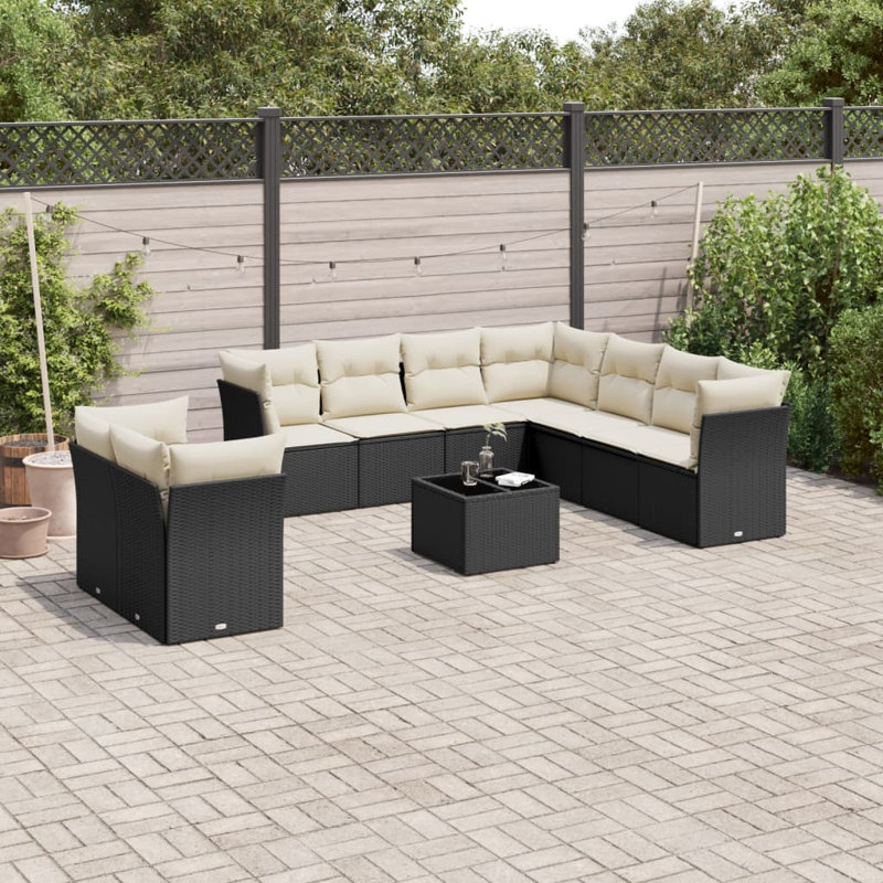 Ensemble de canapé modulaire en rotin PE noir 10 pièces Vidaxl