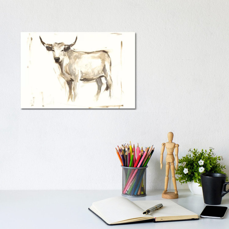 White Cattle II by Ethan Harper - Wrapped Canvas Panoramic Painting, 20.32 cm H x 30.48 cm W