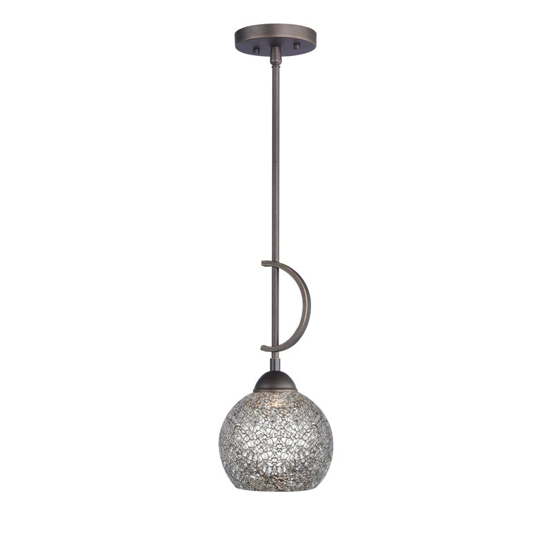 Luminaire suspendu en forme de dôme à 1 lumière Gennadius, Cloche en mosaïque ambre, Bronze
