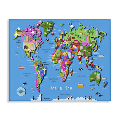 Art éducatif sur toile, carte du monde par Carla Daly