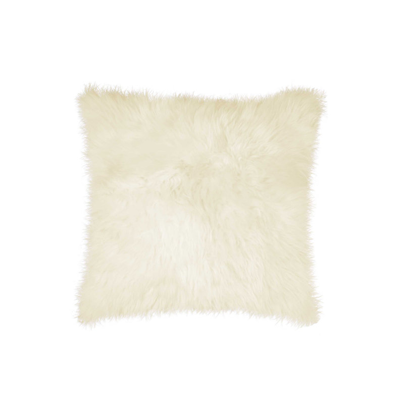 Sheepskin Throw Pillow, Natural Plain, 16" H x 16" W