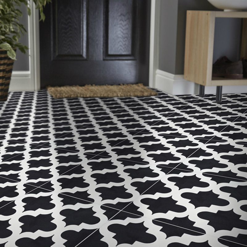 8'' x 8'' Cement Patterned Wall & Floor Tile, Black/White