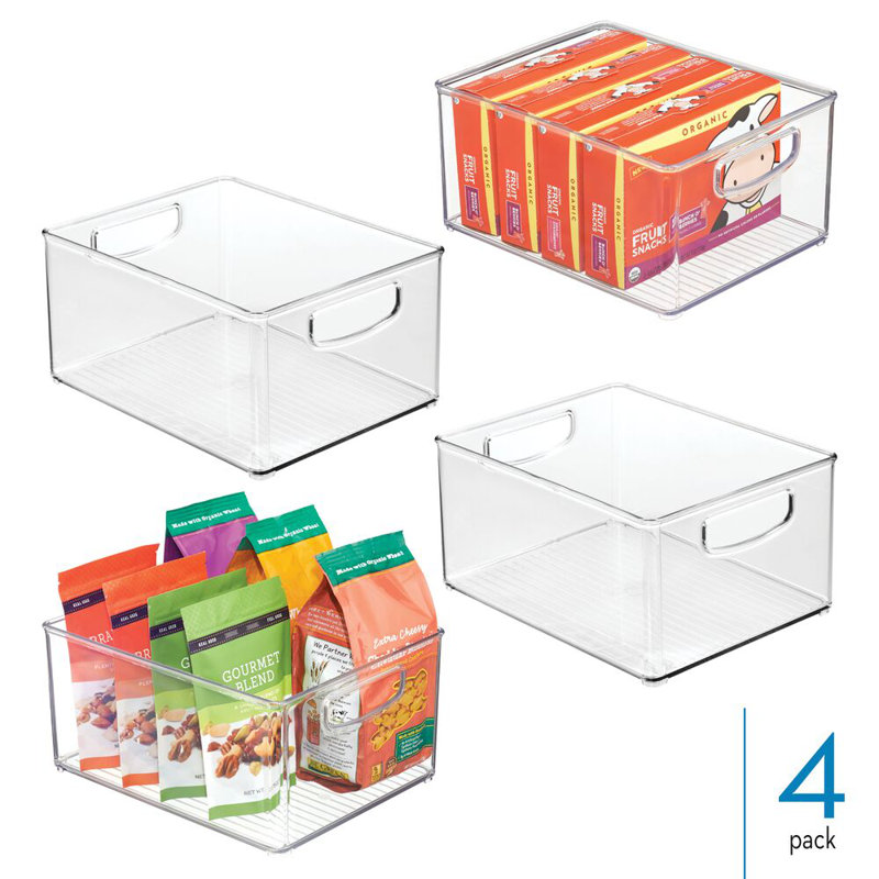 iDesign Plastic Stackable Pantry Bin with Handles - Set of 4 - Clear, 3.56 qts.