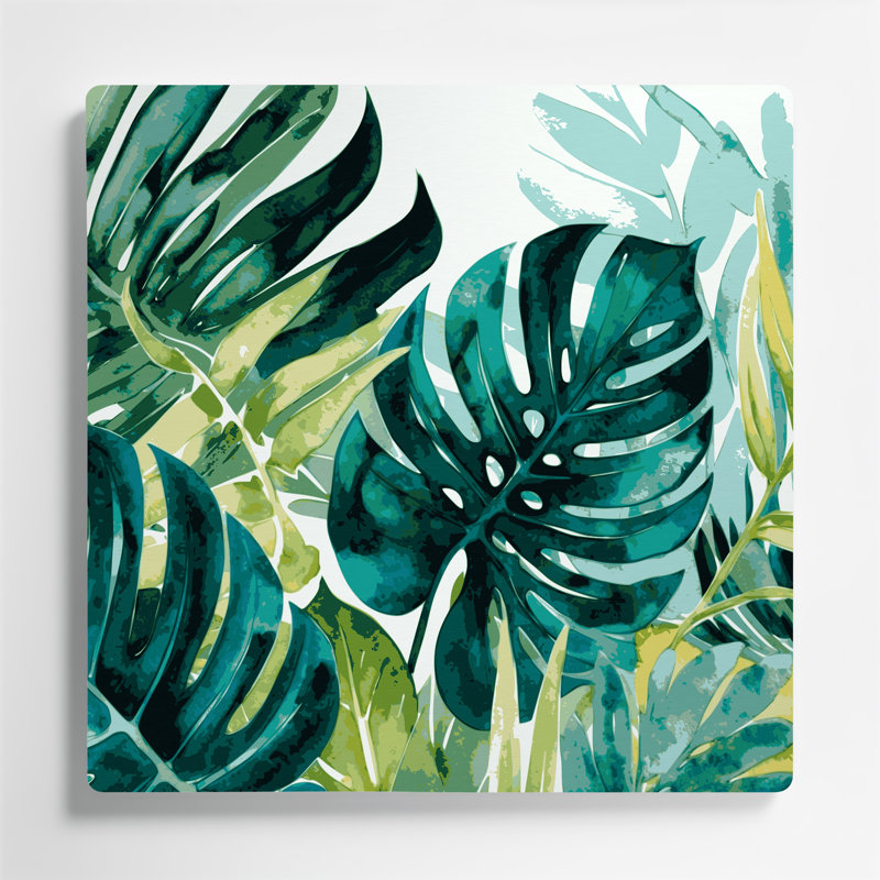 «Hawaiian Stylized Leaves», art mural en métal vert, H 16 po x l 16 po