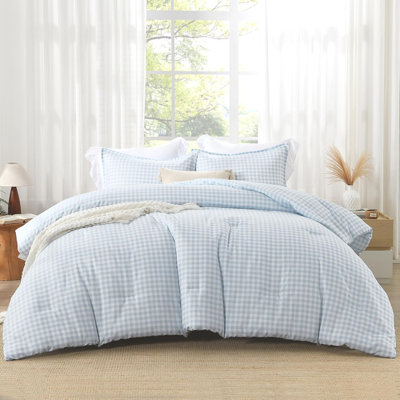Andency Blue Checkered Comforter King(104x90Inch), Plaid Gingham Buffalo Grid Bedding Comforter Sets for Kids Teens, 3 Pieces Lightweight Microfiber Geometric Preppy Bed Set