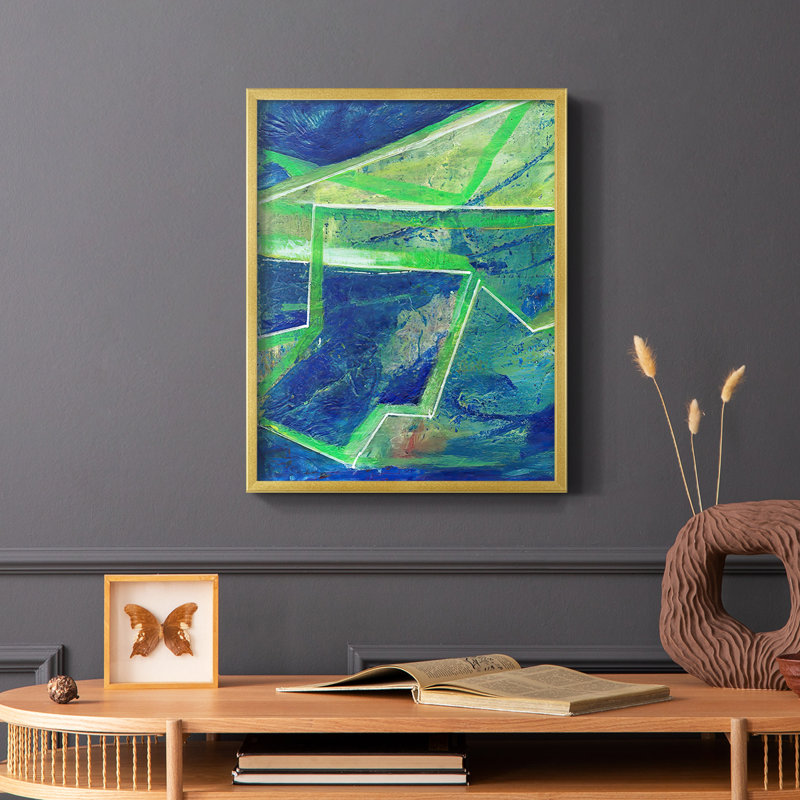 «Geometric in Cool I», reproduction encadrée - bois massif, H 28 po x l 22 po, Or