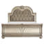 Lit Queen de luxe élégant, fini argenté, tête de lit capitonnée, revêtement en similicuir, mobilier de chambre traditionnel (1 pièce)