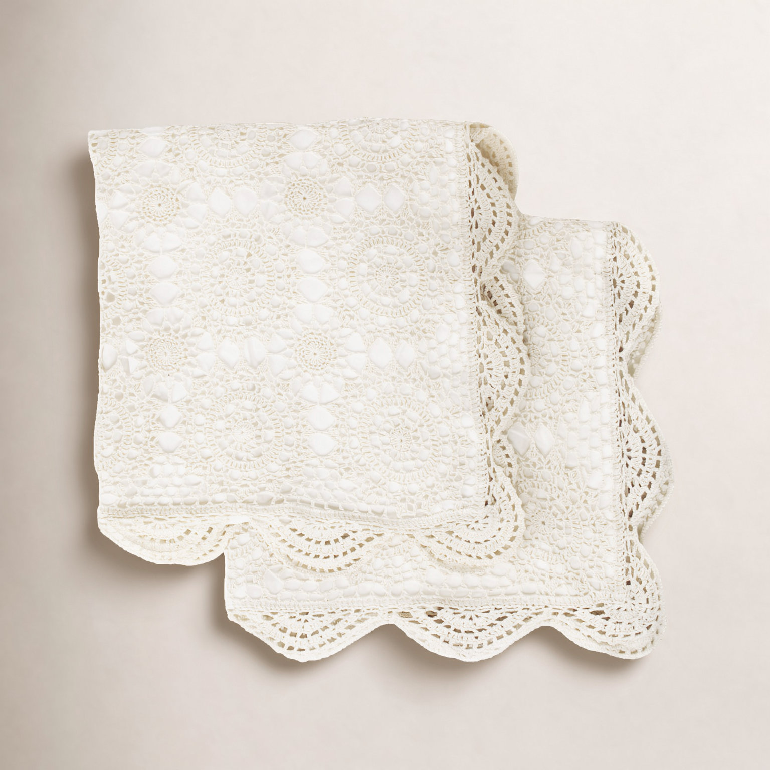 Crochet Cotton Shams, King, Ivory