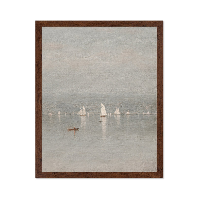 Voilier à distance, Poster, 11"H x 14"W, Brown Framed