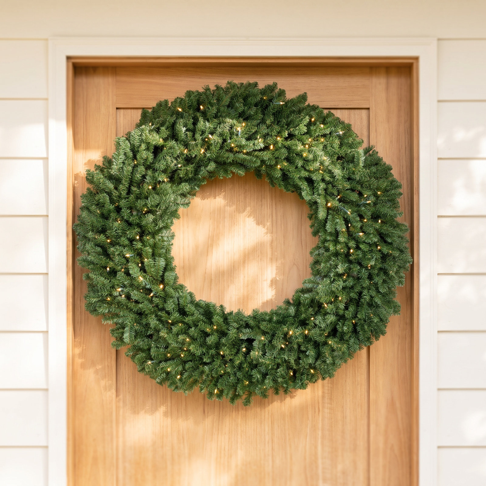 60" Pre-Lit Pine Wreath, Clear/White