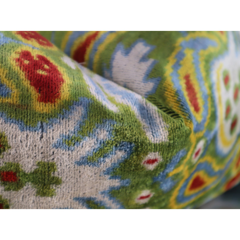 Velvet Lumbar Pillow Cover & Insert, Green/Red/Blue Paisley 1