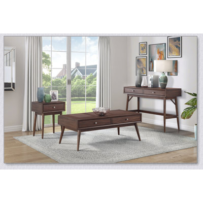 Table basse rétro 1 pièce de style moderne avec 2 tiroirs, finition brune, placage de noyer, parfaite pour l'élégance du salon