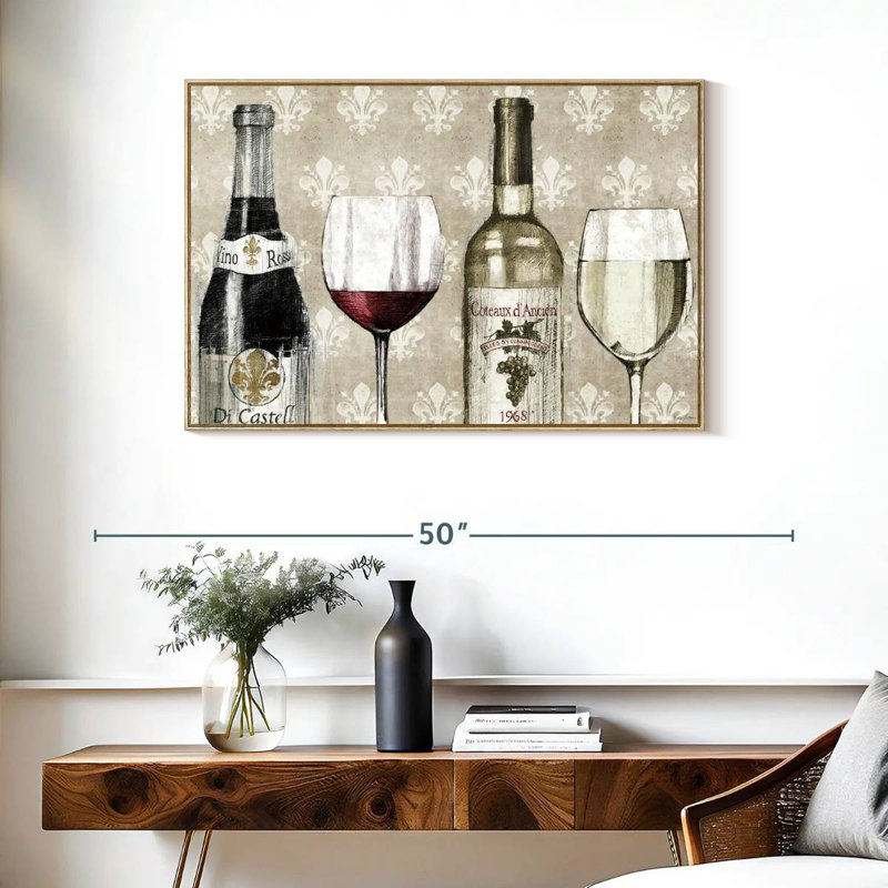 Crayon à vin III, Cadre flottant en bois naturel, 37 po x 25 po