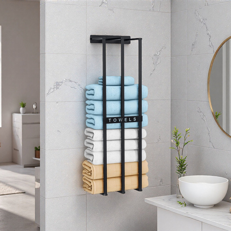 Porte-serviettes mural de 30 pouces peu encombrant pour serviettes en rouleau, support de salle de bain moderne conçu pour les espaces compacts