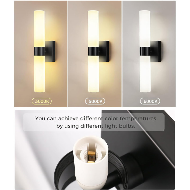 18 In 2-Light White Double Tube Wall Sconce ,Sleek Up And Down Light Fixture For Bathroom, Bedroom, Matte Black