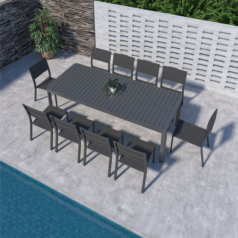 Ensemble de salle à manger d'extérieur en aluminium 11 pièces Amazonia Milky