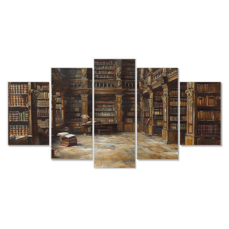 Ensemble de bibliothèque murale brun et beige vintage