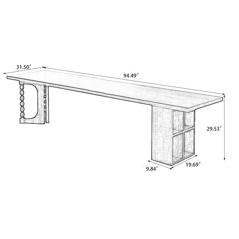 Bureau moderne en bois massif, bureau de salon avec bibliothèque, H 29,53 po x l 94,49 po x P 31,5 po