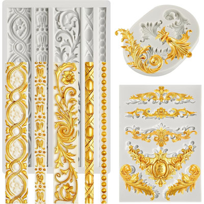 3 moules à fondant en silicone baroque