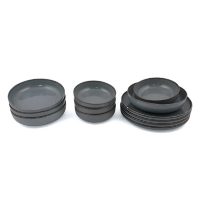 Service de table élégant 12 pièces, porcelaine grise | Comprend 4 assiettes de service (9,4 po), 4 assiettes (7,9 po) et 4 bols (5,9 po) | 100% lavable au lave-vaisselle et au micro-ondes | Parfait pour les repas modernes
