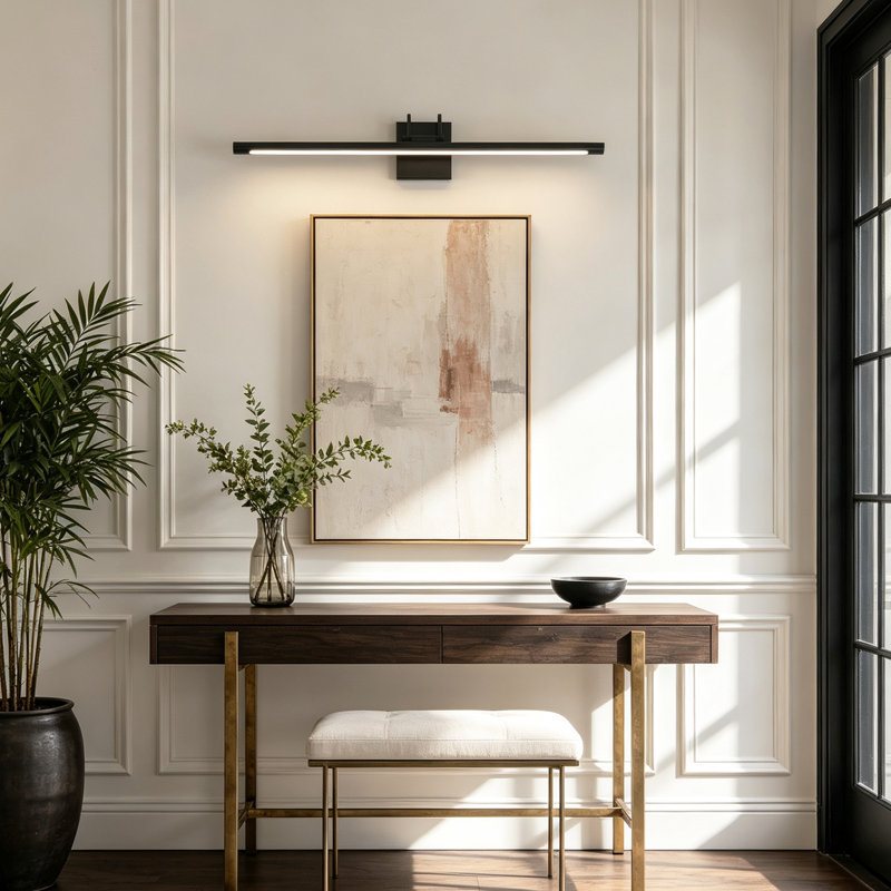 Applique murale moderne de 32 pouces pour coiffeuse et tableau, à DEL, en métal noir, à intensité variable et câblée., 20 W