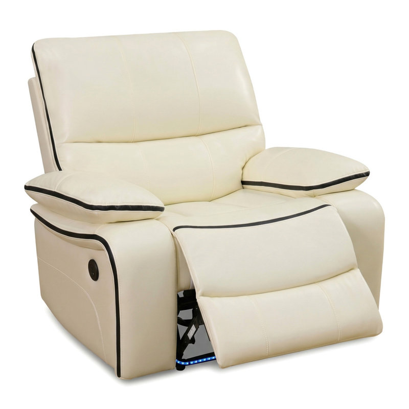 Manual Reclining Living Room Furniture, Bonded Leather Sofa W/Drop-Down Console, Loveseat W/Storage Console, Chair For Living Room/House/Bedroom/Office/Apartment (Ivory White, Chair)