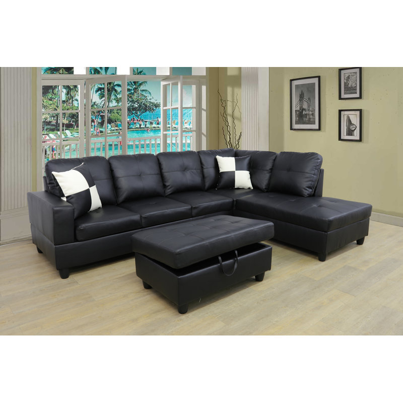 Upholstered Sectional, Right Hand Facing, Dark Gray