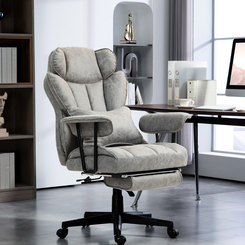 Fauteuil de bureau d'une capacité de poids de 400 lb, microfibre grise, massage par vibration, support lombaire détachable ergonomique gris inclinable, avec 8 modes de massage, lombaire chauffant, réglage de la hauteur de 45,3 po à 48,4 po