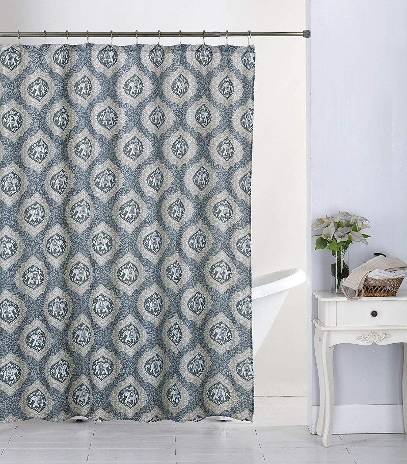 Linen Store Geometric Shower Curtain with Hooks Included | Wayfair