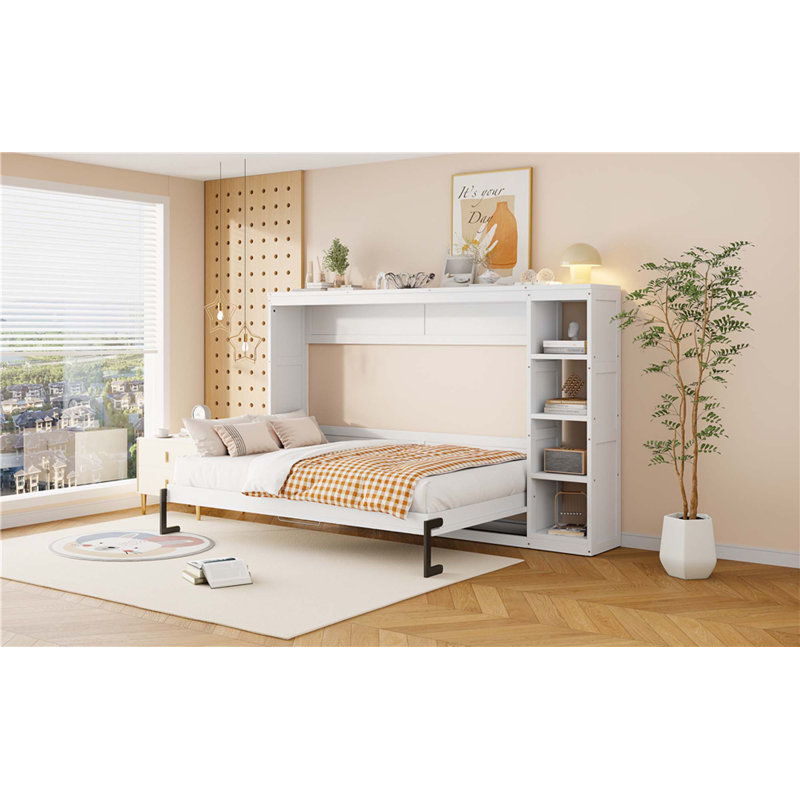 Lit escamotable avec bibliothèque Murphy, Double, Blanc