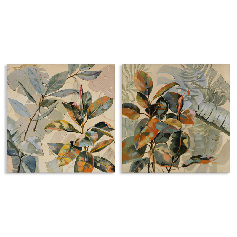 Ensemble de 2 toiles Neutral Tropical Organics, design par Dusza, H 24 po x l 24 po