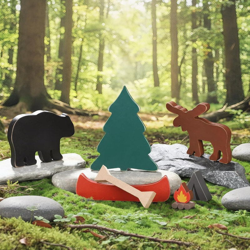 Décoration de table en bois forêt - Designs d'ours, d'orignaux, de canots et d'avirons, panneau de table rustique Woodland