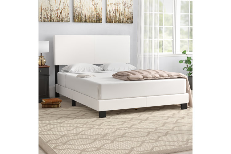 White Faux Leather King Size Platform Bed and Matching Footboard with  Mirrors