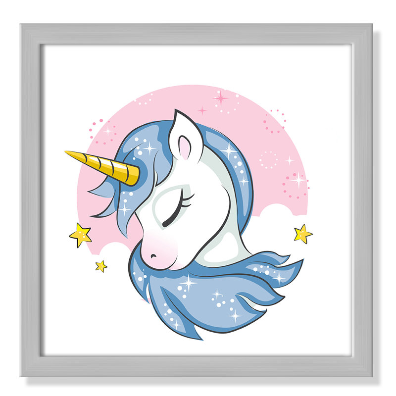 Sparkly Unicorn Paper Print, 8" H x 8" W x 1.18" D, Silver Box Framed